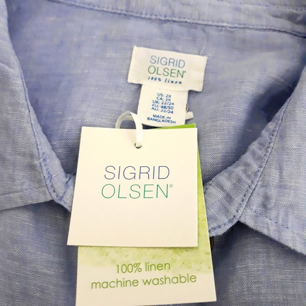 NEW Sigrid Olsen Tunic Top Blue Linen Long Sleeve Lagenlook Coastal - Picture 4 of 5